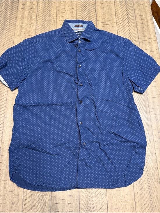 Denim & Flower Other - Denim & Flower Navy Short-Sleeve Button-Down with Micro Dot Print